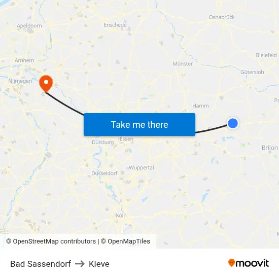 Bad Sassendorf to Kleve map