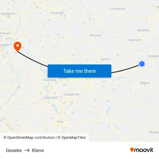 Geseke to Kleve map