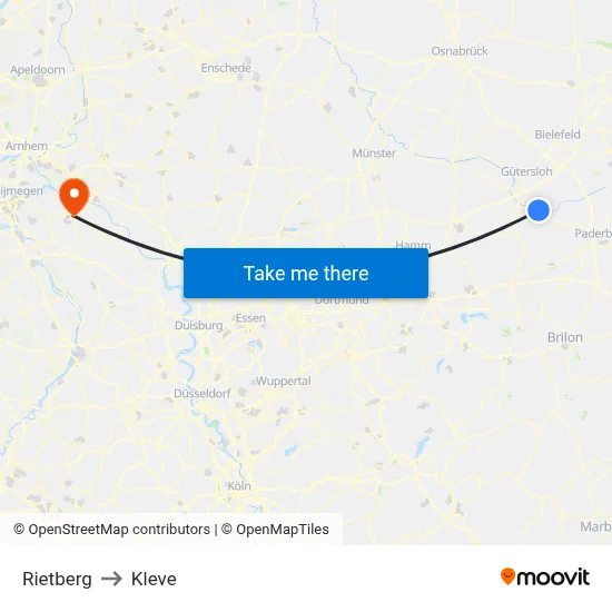 Rietberg to Kleve map
