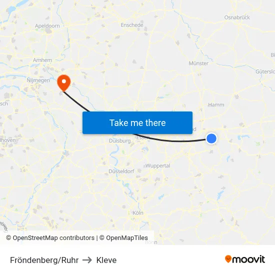 Fröndenberg/Ruhr to Kleve map