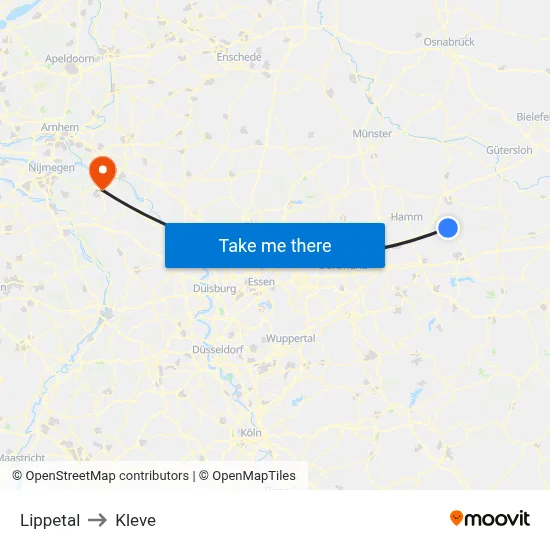 Lippetal to Kleve map
