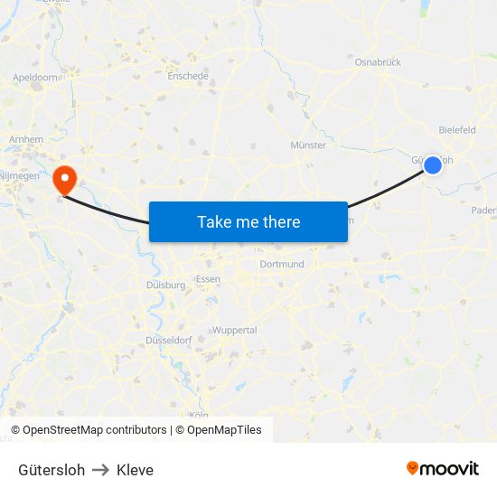 Gütersloh to Kleve map