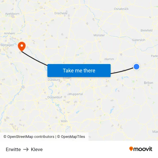 Erwitte to Kleve map