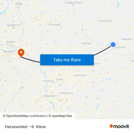 Harsewinkel to Kleve map