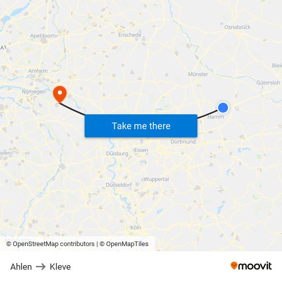 Ahlen to Kleve map