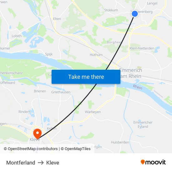 Montferland to Kleve map