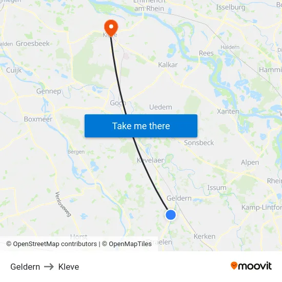 Geldern to Kleve map