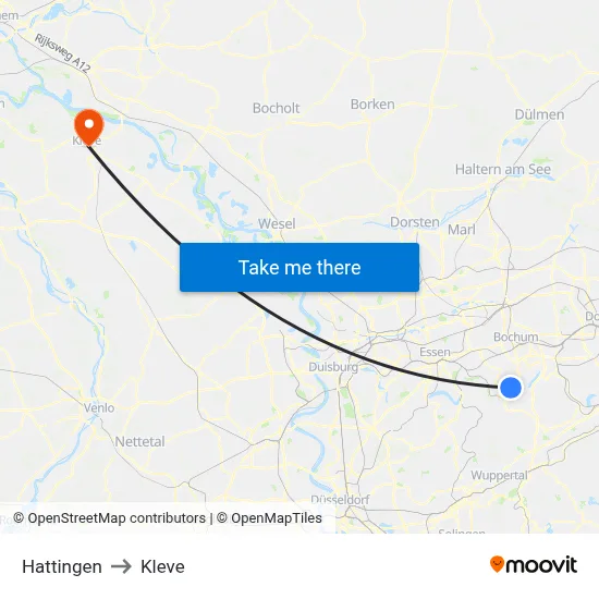 Hattingen to Kleve map