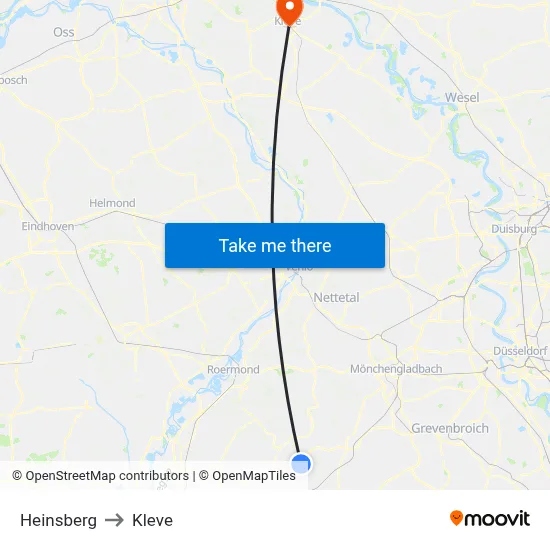 Heinsberg to Kleve map