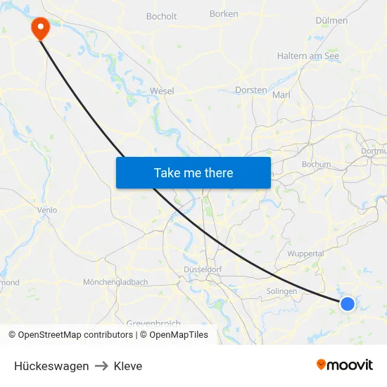 Hückeswagen to Kleve map