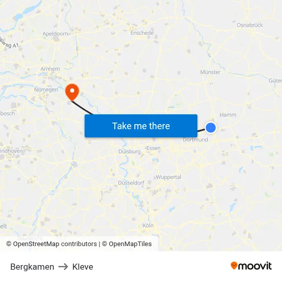 Bergkamen to Kleve map