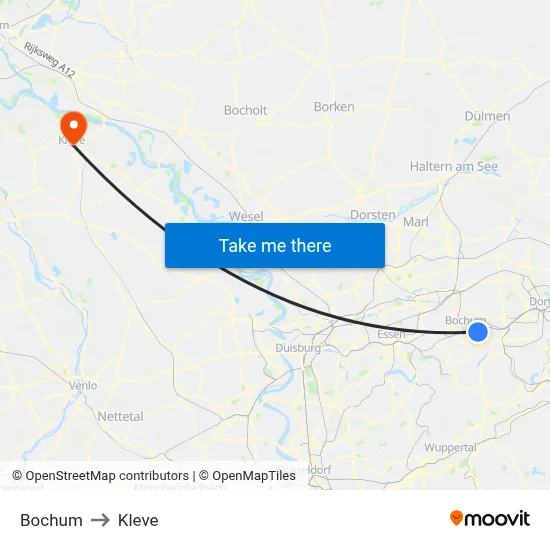 Bochum to Kleve map