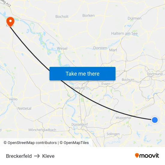 Breckerfeld to Kleve map
