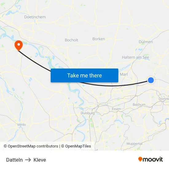 Datteln to Kleve map