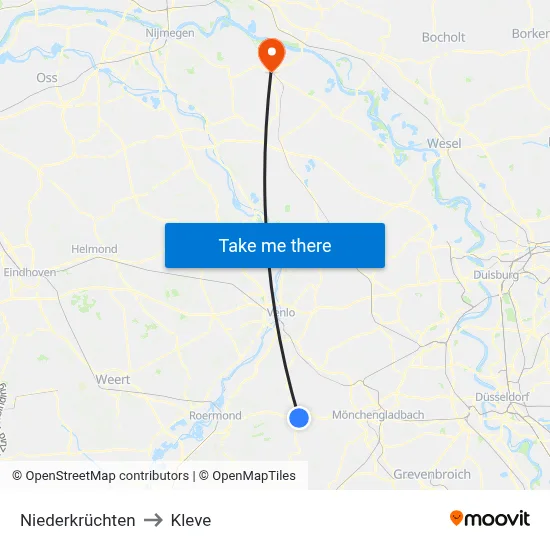 Niederkrüchten to Kleve map