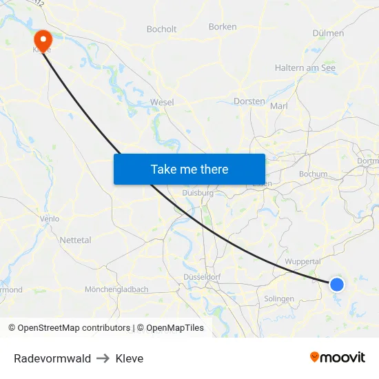 Radevormwald to Kleve map