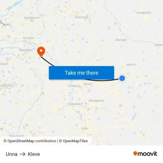 Unna to Kleve map
