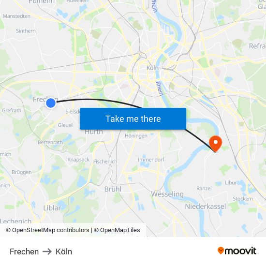 Frechen to Köln map