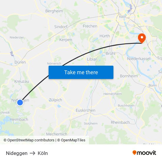 Nideggen to Köln map