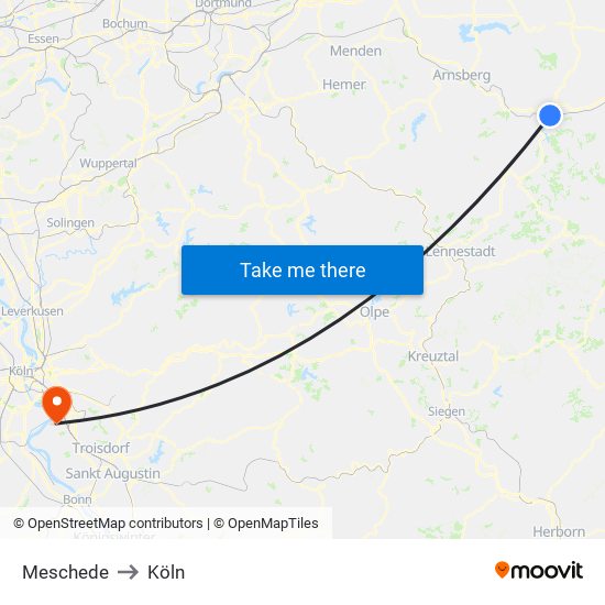 Meschede to Köln map