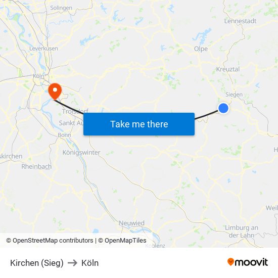 Kirchen (Sieg) to Köln map