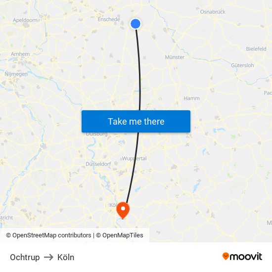 Ochtrup to Köln map