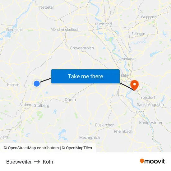 Baesweiler to Köln map