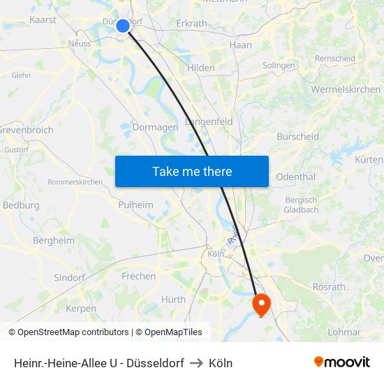 Heinr.-Heine-Allee U - Düsseldorf to Köln map