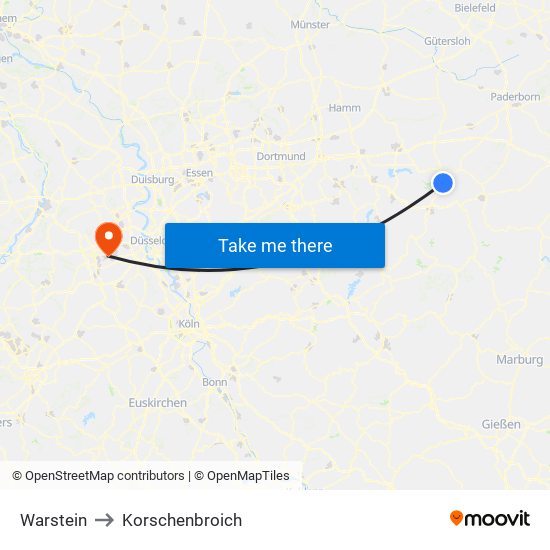 Warstein to Korschenbroich map