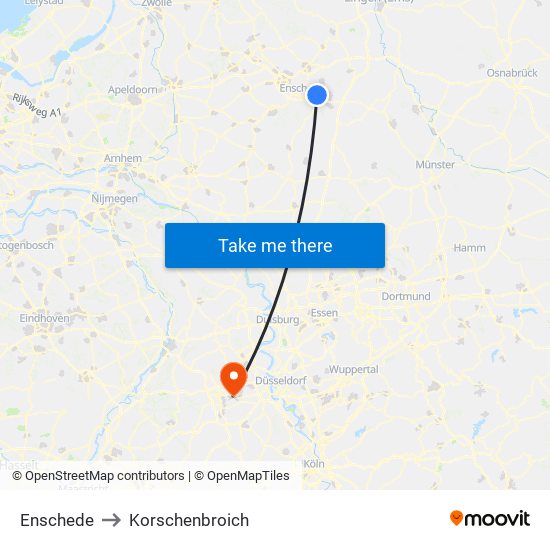 Enschede to Korschenbroich map