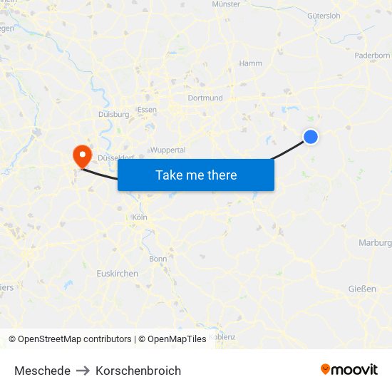 Meschede to Korschenbroich map