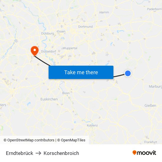Erndtebrück to Korschenbroich map