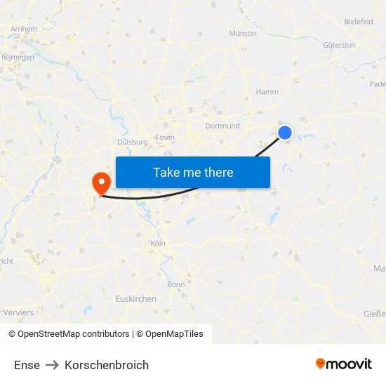 Ense to Korschenbroich map