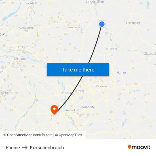 Rheine to Korschenbroich map