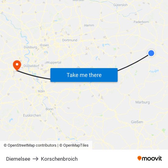 Diemelsee to Korschenbroich map