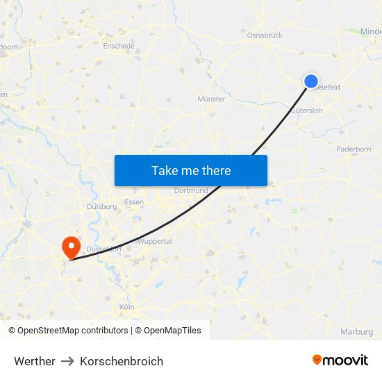 Werther to Korschenbroich map