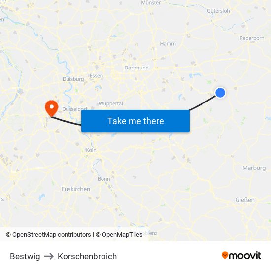 Bestwig to Korschenbroich map