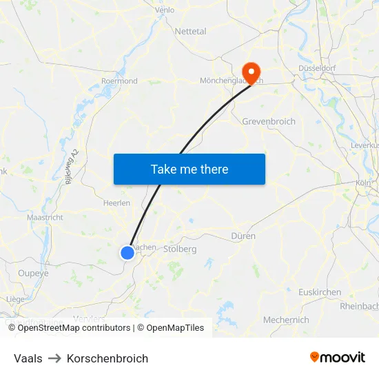 Vaals to Korschenbroich map