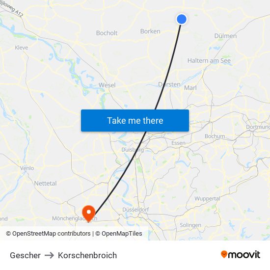 Gescher to Korschenbroich map