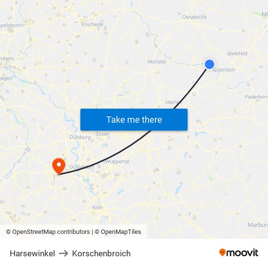 Harsewinkel to Korschenbroich map