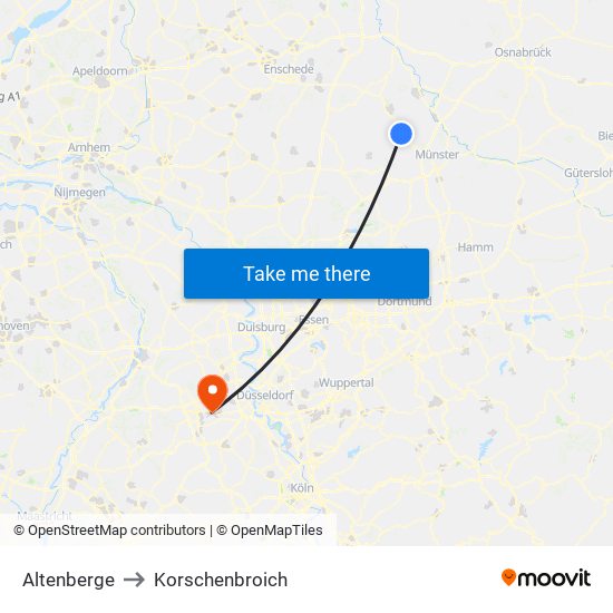 Altenberge to Korschenbroich map