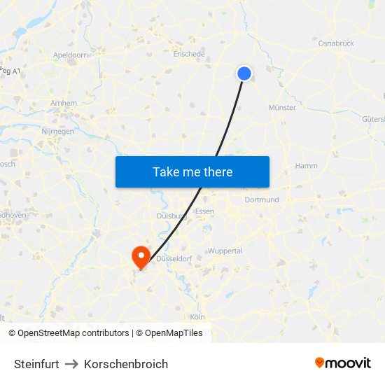 Steinfurt to Korschenbroich map