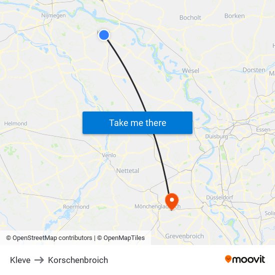 Kleve to Korschenbroich map