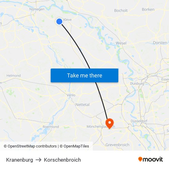 Kranenburg to Korschenbroich map