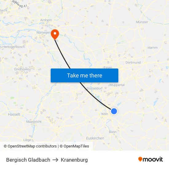 Bergisch Gladbach to Kranenburg map
