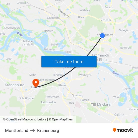 Montferland to Kranenburg map