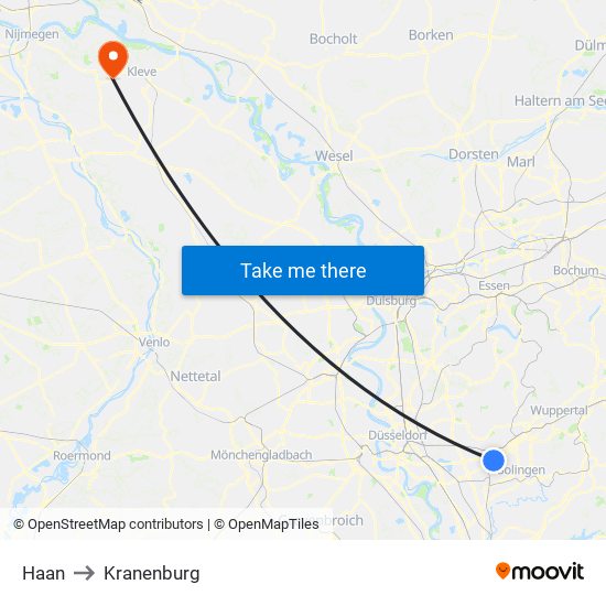 Haan to Kranenburg map