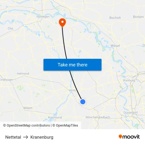 Nettetal to Kranenburg map