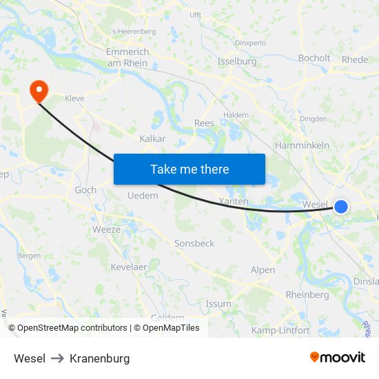 Wesel to Kranenburg map