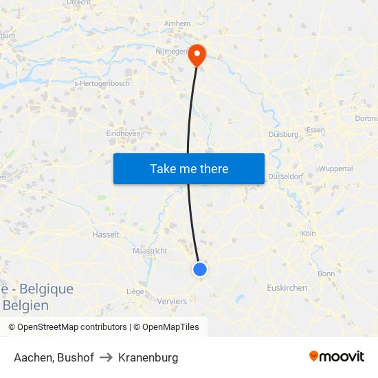 Aachen, Bushof to Kranenburg map